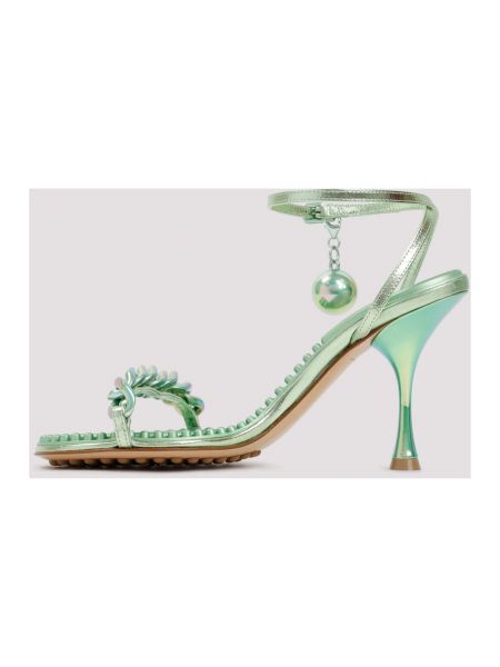 Sandały z paskami Bottega Veneta zielone
