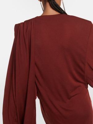 Volnena obleka z draperijo Saint Laurent rdeča