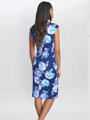 Прямое платье в цветочек с принтом Gina Bacconi синее