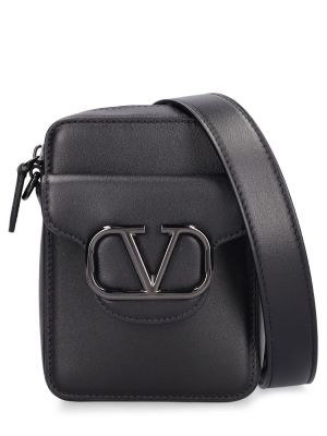 Kožená crossbody kabelka Valentino Garavani čierna