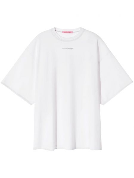 Tricou din bumbac de culoare solidă cu imagine Monochrome alb