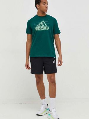 Koszulka bawełniana z nadrukiem Adidas zielona