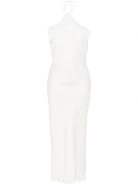 Сатенена вечерна рокля на цветя с принт Stella Mccartney бяло