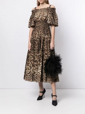 Vestido midi con estampado leopardo Dolce & Gabbana marrón