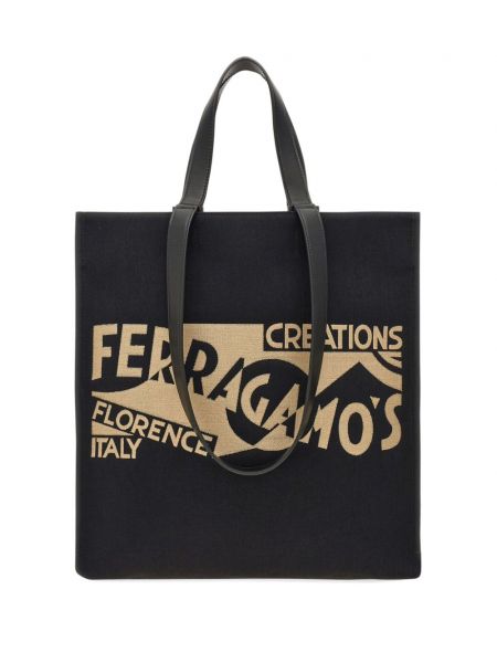 Žakárová nákupná taška Ferragamo čierna