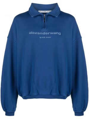 Βαμβακερός μακρύ φούτερ με κέντημα Alexander Wang μπλε