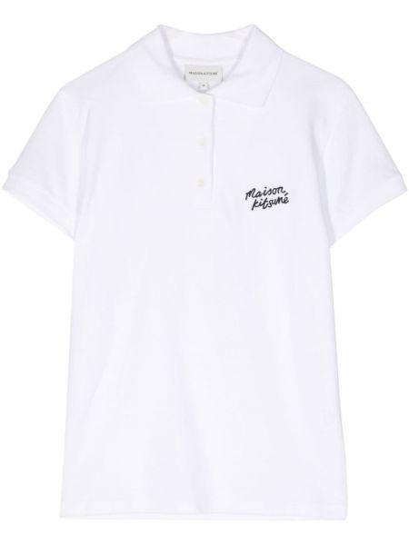 Памучна поло тениска бродирана Maison Kitsuné бяло