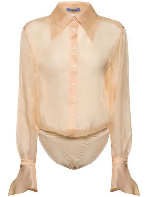 Body de seda transparente manga larga Mugler beige
