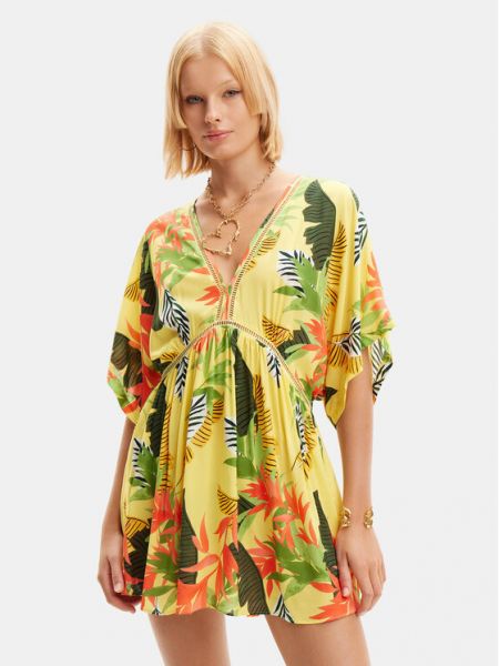 Šaty s tropickým vzorem relaxed fit Desigual žluté