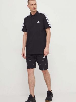 Pamučna polo majica Adidas crna