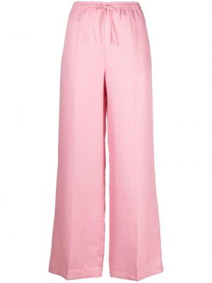 Lniane proste spodnie Asceno różowe