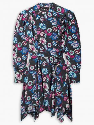 Шелковое платье мини в цветочек с принтом Isabel Marant синее