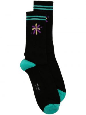 Kvetinové ponožky s výšivkou Paul Smith čierna