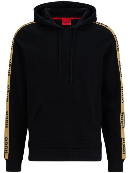 Pamučna hoodie s kapuljačom s printom Hugo crna