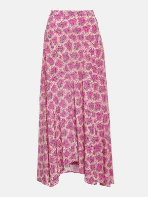 Fusta lunga de mătase cu model floral Isabel Marant roz
