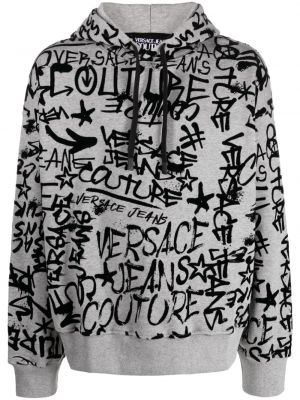 Bluza z kapturem bawełniana z nadrukiem Versace Jeans Couture szara
