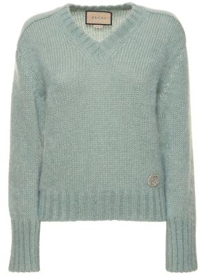 Moherowy sweter wełniany Gucci niebieski