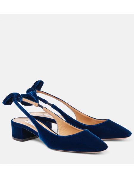 Slingback fløjl sløjfe pumper med stropper Aquazzura blå