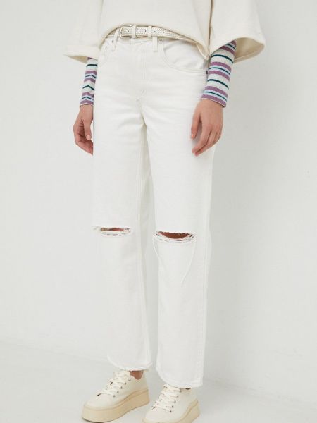 Bavlněné straight fit džíny s vysokým pasem Levi's - bílá