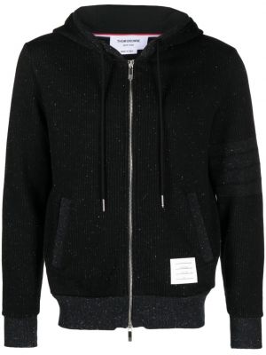 Dryžuotas džemperis su gobtuvu su užtrauktuku Thom Browne juoda