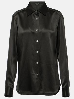 Plisovaná hedvábná saténová košile Tom Ford černá