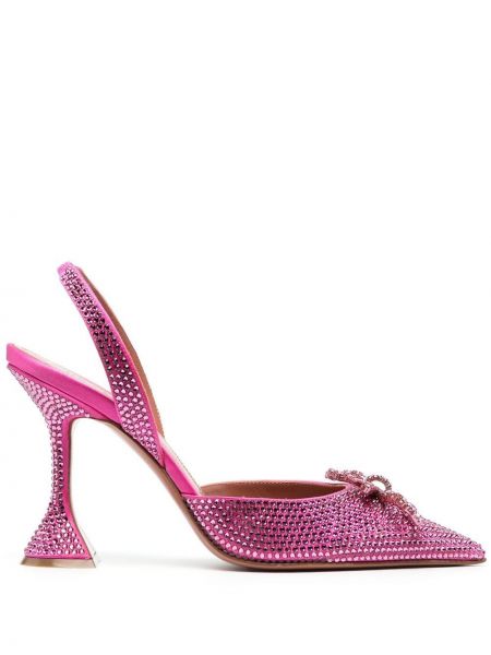 Pumpar med remmar i satin med slingback Amina Muaddi rosa