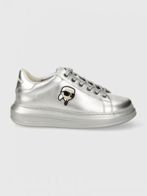 Sneakerși din piele Karl Lagerfeld argintiu