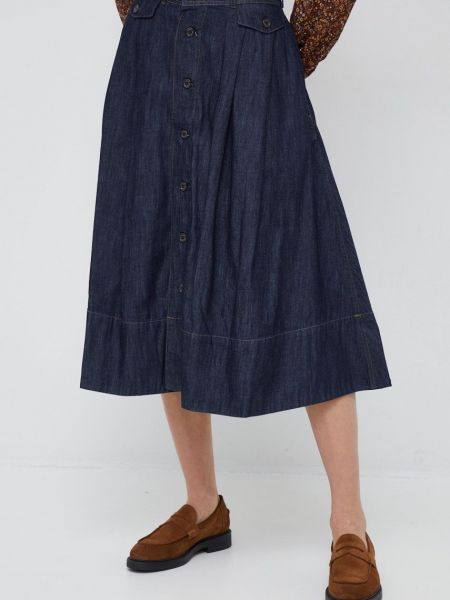 Džínová sukně Lauren Ralph Lauren tmavomodrá barva, midi, áčková