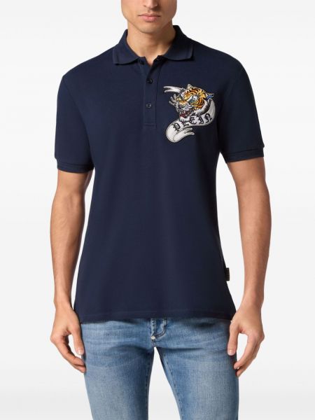 Raštuota medvilninė polo marškinėliai Philipp Plein mėlyna