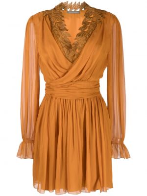 Hedvábné mini šaty s dlouhými rukávy Alberta Ferretti - oranžová