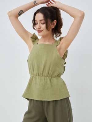 Памучна блуза Vero Moda зелено