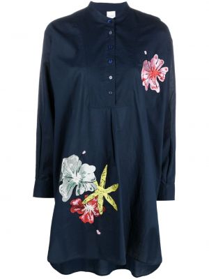 Kvetinová bavlnená košeľa s potlačou Paul Smith modrá