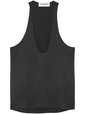 Копринена сатенена блуза без ръкави Saint Laurent черно