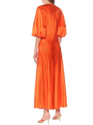 Jedwabna satynowa sukienka midi Lee Mathews pomarańczowa