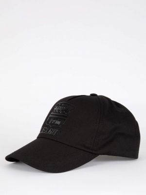Памучна шапка с козирки с принт Defacto черно