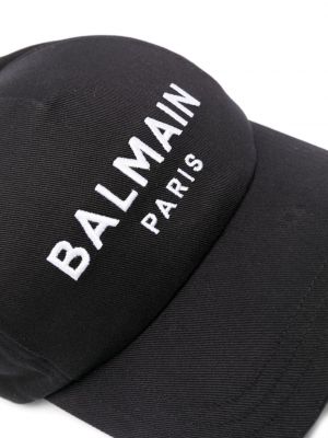 Haftowana czapka z daszkiem bawełniana Balmain czarna