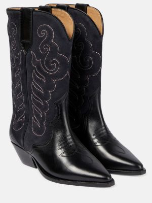 Kožené semišové kotníkové boty s výšivkou Isabel Marant černé