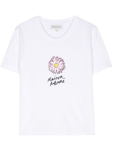 T-shirt di cotone a fiori Maison Kitsuné bianco