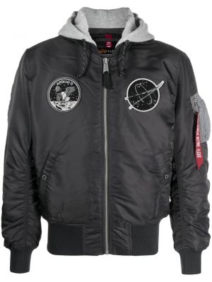 Bomber jakna s kapuco s potiskom Alpha Industries siva