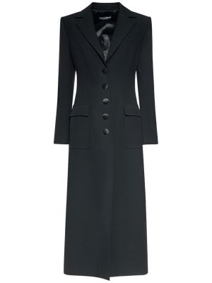 Płaszcz wełniany z krepy Dolce And Gabbana czarny