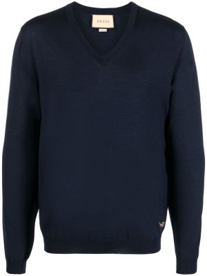 Пуловер с v-образно деколте Gucci синьо
