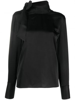 Сатенена блуза с панделка с драперии Essentiel Antwerp черно