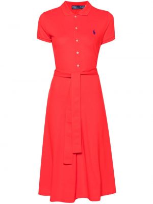 Вълнена рокля от рипсено кадифе slim Polo Ralph Lauren червено