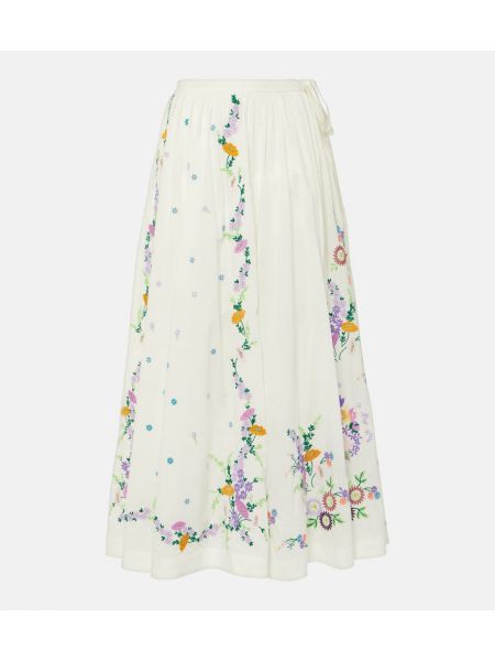 Βαμβακερή maxi φούστα με κέντημα Alemais λευκό