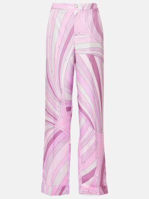 Jedwabne proste spodnie Pucci różowe