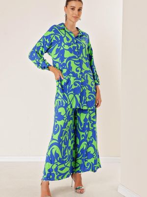 Oversized dlhá sukňa s paisley vzorom s vreckami By Saygı zelená