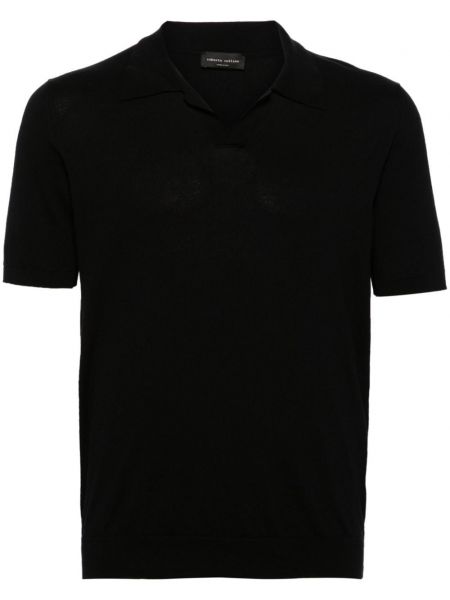Плетена поло тениска с v-образно деколте Roberto Collina черно