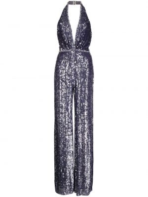 V-hals paljett jumpsuit med brede ben Jenny Packham lilla