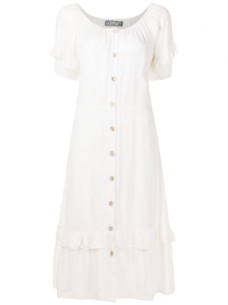 Péřové midi šaty s knoflíky Amapô bílé