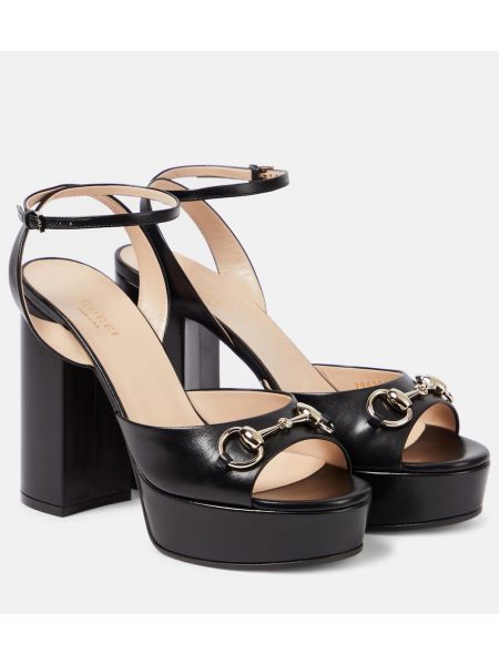 Usnjene sandali s platformo Gucci črna